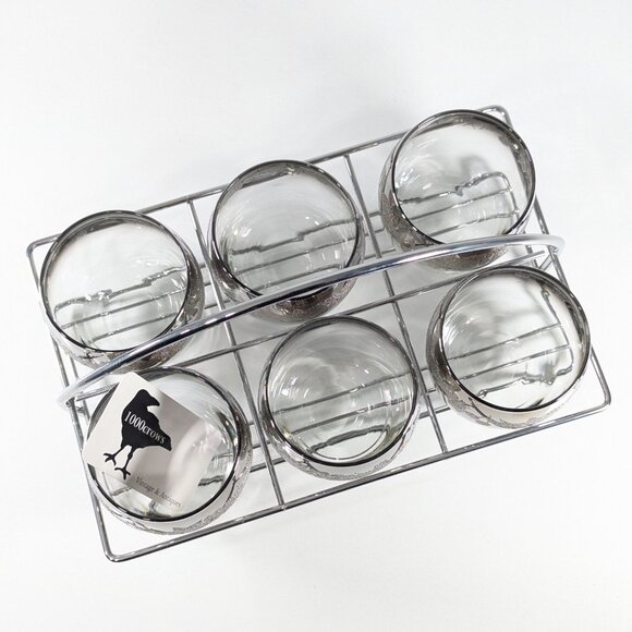MCM chromed bar caddy with 6 Silver ombre fade Fade Roly Poly cocktail glasses - Picture 3 of 9